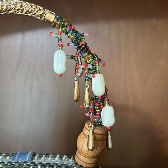 Mary Frances Coconut Grove Mini Beaded Hand Bag Palm Tree Seahorse Charm Vintage - Picture 4 of 10